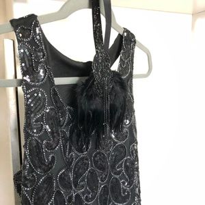 1920's style black dress and headband